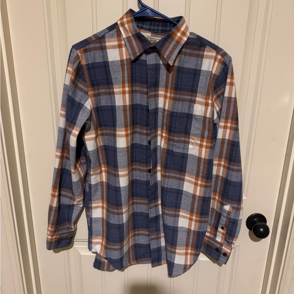 Casual Blue and Orange Plaid Button-Down Shirt